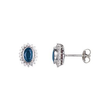 Boucles D'oreilles  Clou Saphir Oxyde De Zirconium Or Blanc