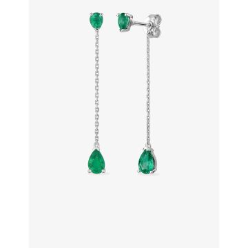 Boucles D'oreilles  Pendantes Émeraude Or Blanc