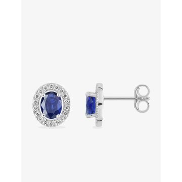 Boucles D'oreilles  Clou Saphir 0.90 Diamant 0.18 Or Blanc