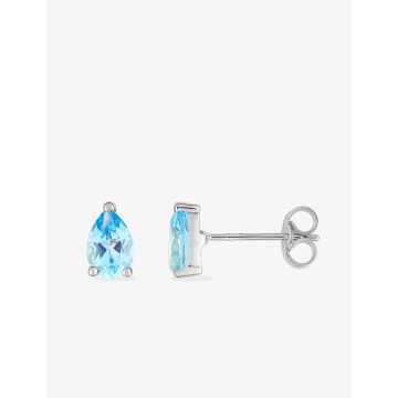 Boucles D'oreilles  Clou Topaze Bleu Traitée Or Blanc