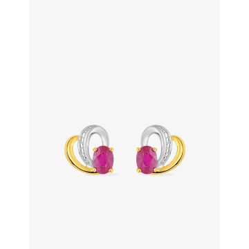 Boucles D'oreilles  Clou Rubis Or Jaune+Rh