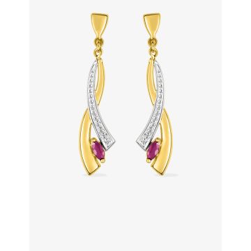 Boucles D'oreilles  Pendantes Rubis Or Jaune+Rh