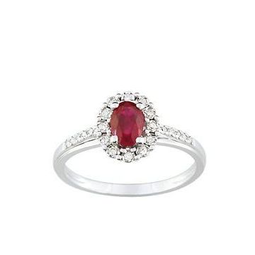 Bague Rubis 0,63+Diamant 0,11 Or Blanc 750