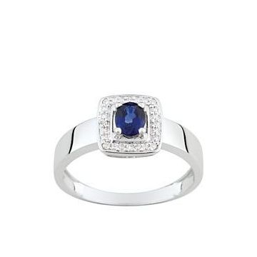 Bague Saphir 0.48+Diamant 0.024 Or Blanc 750