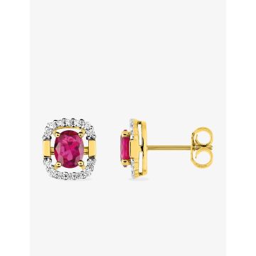 Boucles D'oreilles  Clou Rubis Diamant 0.136ct Or Jaune+Rh