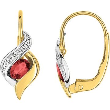 Boucles D'oreilles  Dormeuse Rubis Diamant 0.01ct Or Jaune+Rh