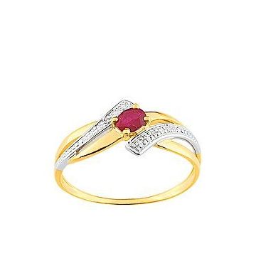 Bague Or 750 Millièmes Rubis , Diamant