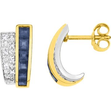 Boucles D'oreilles  Créoles Saphir Diamant 0.08ct Or750 J+Rh