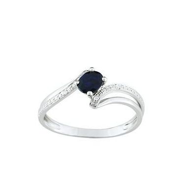 Bague Saphir Diamant 0,016 Or Blanc 750