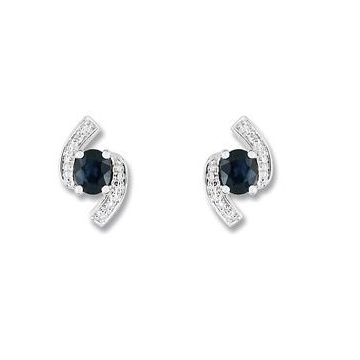 Boucles D'oreilles Clous Saphir Diamant 0,012 Or Blanc 750