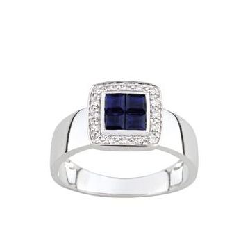 Bague Saphir 0.70 + Diamant 0.08 Or Blanc 750