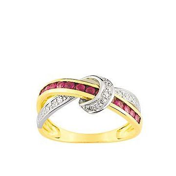 Bague Or 750 Millièmes Rubis , Diamant