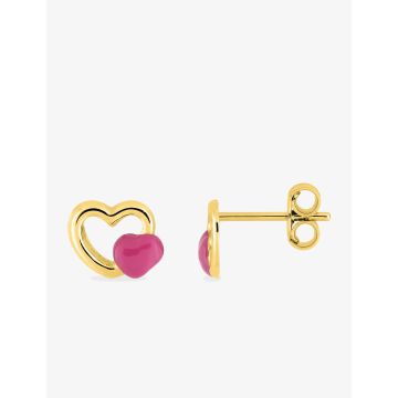 Boucles d'oreilles clou laque rose plaqué or