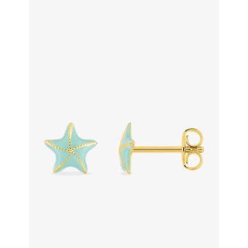Boucles d'oreilles clou laque bleue plaqué or