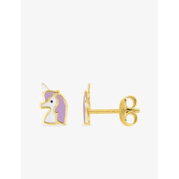 Boucles d'oreilles clou laque mauve+bl plaqué or