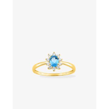 Bague topaze bleu synthétique oxyde de ziconium plaqué or