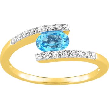 Bague topaze bleu synthétique oxyde de ziconium plaqué or