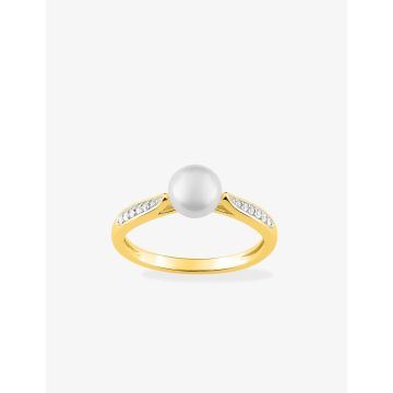 Bague perle d'imitation oxyde de ziconium rhodié plaqué or