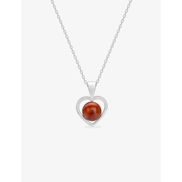 Collier Argent Rhodié & Coeur Ambre