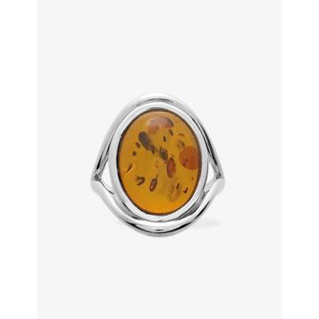 Bague argent 925 rhodié ambre