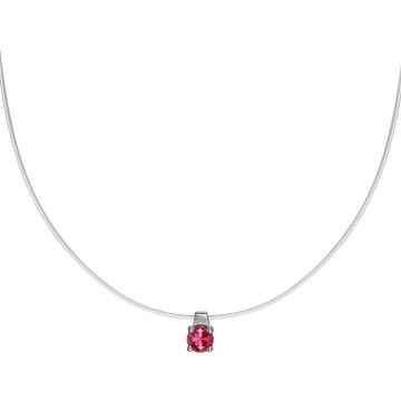 Collier oxyde de ziconium rouge fil nylon argent 925 rhodié