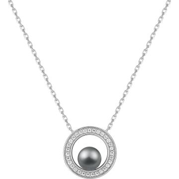 Collier perle d'imitation oxyde de ziconium argent 925 rhodié