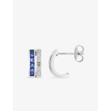 Boucles d'oreilles 1/2créolles oxyde de ziconium bleu+blanc argent 925 rhodié
