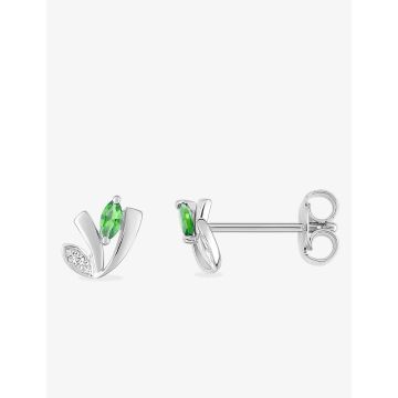 Boucles d'oreilles clou oxyde de ziconium blanc+vert argent 925 rhodié