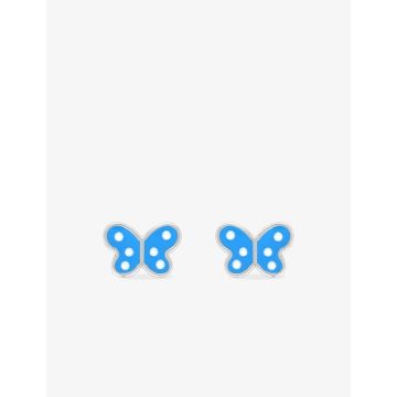 Boucles d'oreilles clou laque bleue argent 925 rhodié