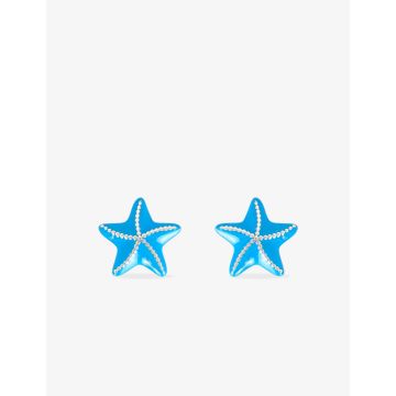 Boucles d'oreilles clou laque bleue argent 925 rhodié