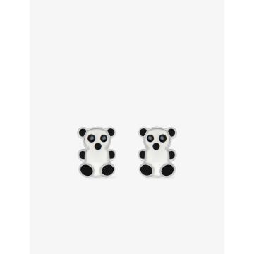 Boucles d'oreilles clou laque noir+blanc argent 925 rhodié
