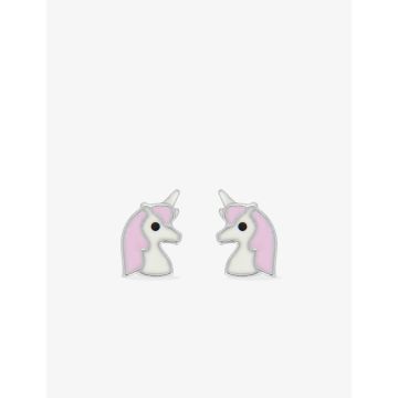 Boucles d'oreilles clou laque rose+bl argent 925 rhodié