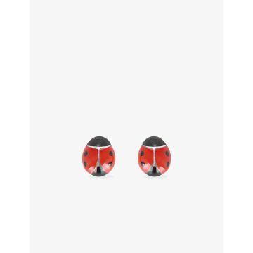 Boucles d'oreilles clou laque rouge argent 925 rhodié