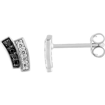 Boucles d'oreilles clou oxyde de ziconium bl+nr argent 925 rhodié