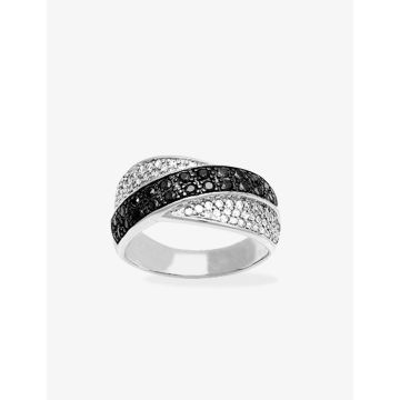 Bague oxyde de ziconium blanc+nr argent 925 rhodié
