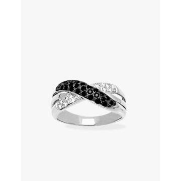 Bague oxyde de ziconium blanc+nr argent 925 rhodié
