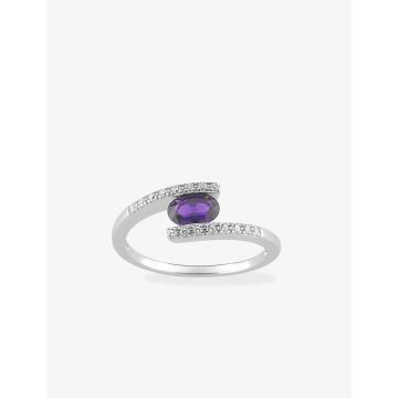 Bague améthyste synthétique oxyde de ziconium argent 925 rhodié