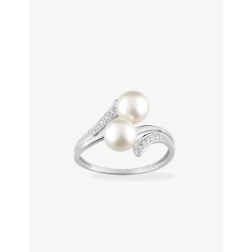 Bague perle d'imitation oxyde de ziconium argent 925 rhodié