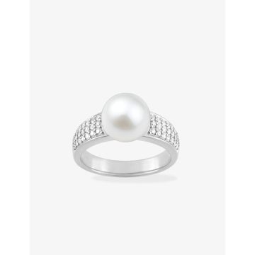 Bague perle d'imitation oxyde de ziconium argent 925 rhodié