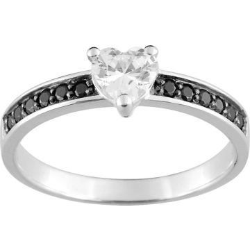 Bague oxyde de ziconium noir+blanc argent 925 rhodié