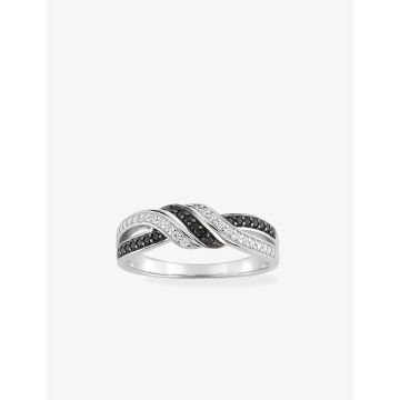 Bague oxyde de ziconium blanc+noir argent 925 rhodié