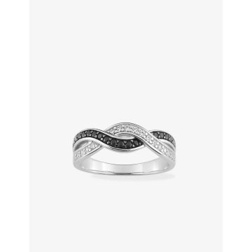 Bague oxyde de ziconium blanc+noir argent 925 rhodié
