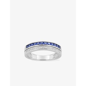 Bague oxyde de ziconium bleu+blanc argent 925 rhodié