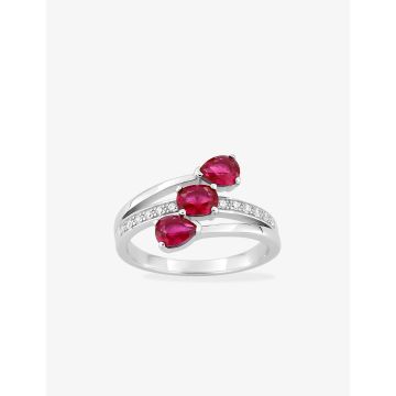 Bague oxyde de ziconium rouge+blanc argent 925 rhodié