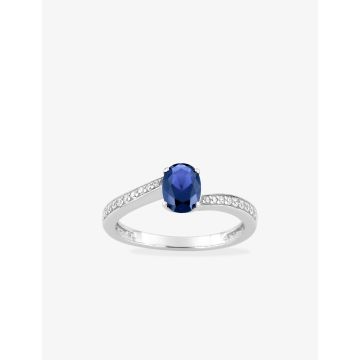 Bague oxyde de ziconium bleu+blanc argent 925 rhodié