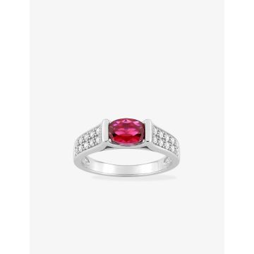 Bague oxyde de ziconium rouge+blanc argent 925 rhodié