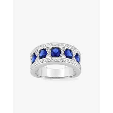 Bague oxyde de ziconium bleu+blanc argent 925 rhodié