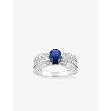 Bague oxyde de ziconium bleu+blanc argent 925 rhodié