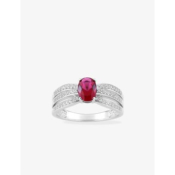 Bague oxyde de ziconium rouge+blanc argent 925 rhodié