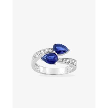 Bague oxyde de ziconium bleu+blanc argent 925 rhodié